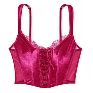 Victoria's Secret Dream Angels Lace-Up Velvet Corset Top Claret Red Size XS NWT